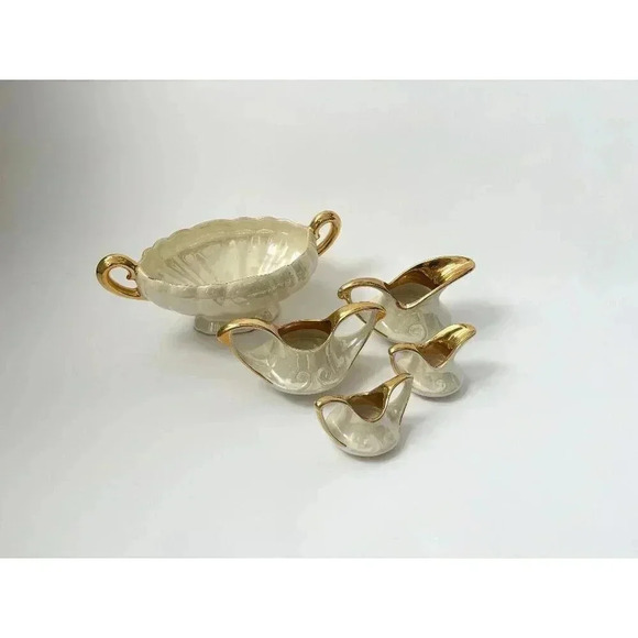 Iridescent 22k Gold Trimed Lustware Vintage Console Bowl 4 creamer sugar Bowls - Picture 1 of 10
